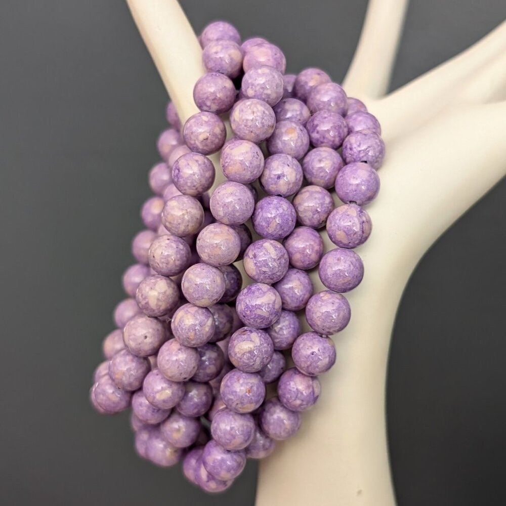 Bundle of 6 purple mottled stretch beaded bracelets